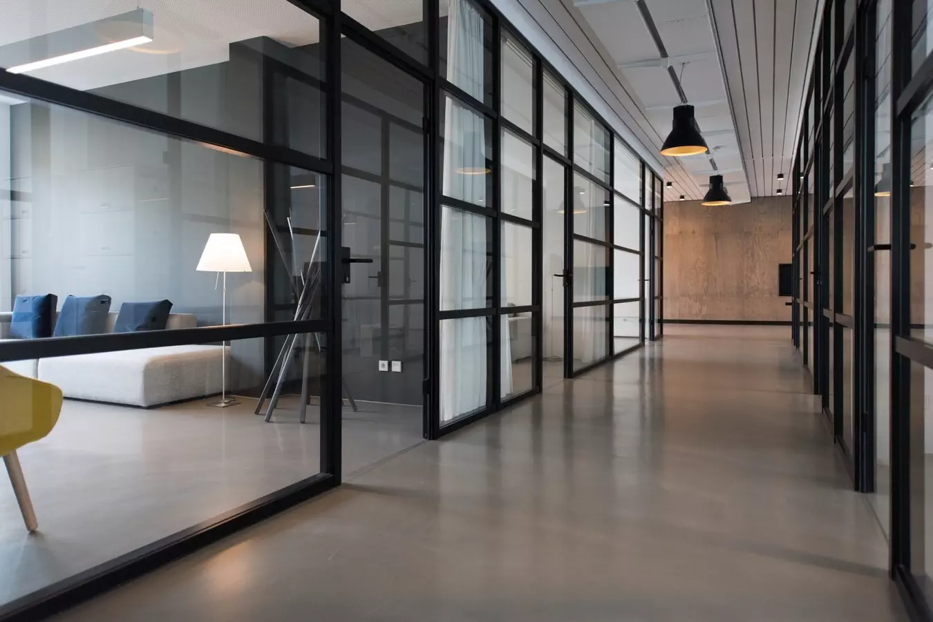Open-space office with modern glass walls Open-space office with modern glass walls